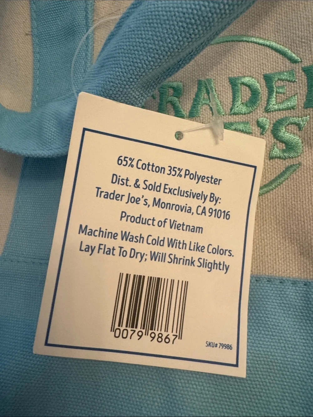 Trader Joe’s Limited Edition Mini Canvas Tote Bag in Light Blue and Natural